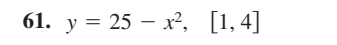 y=25-x^2, [1,4]