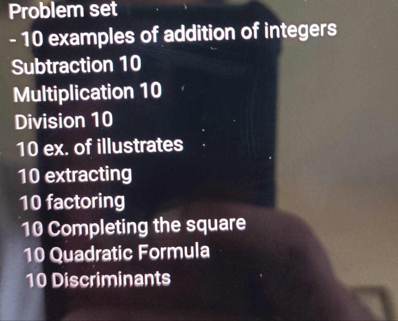 Solved: Problem set - 10 examples of addition of integers Subtraction ...