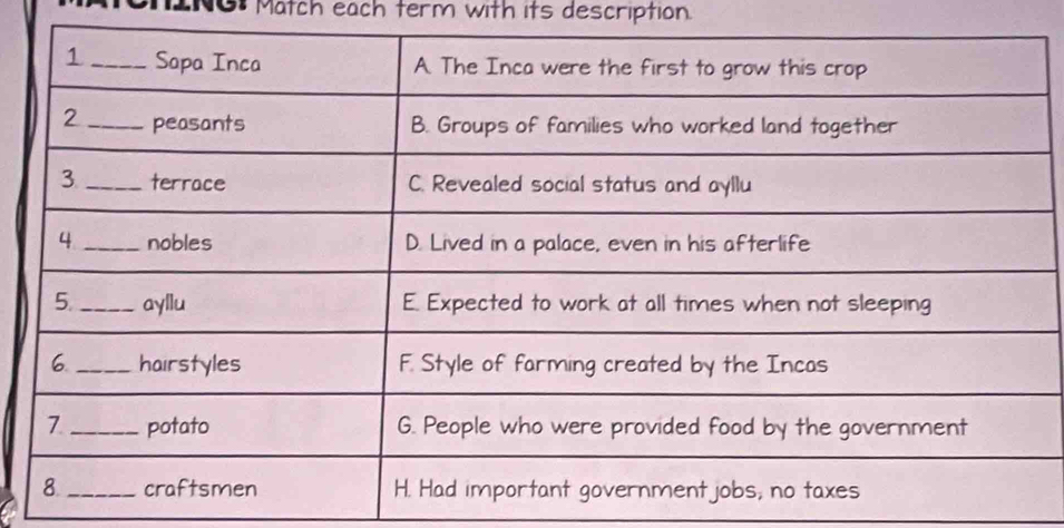 ING: Match each term with its description.