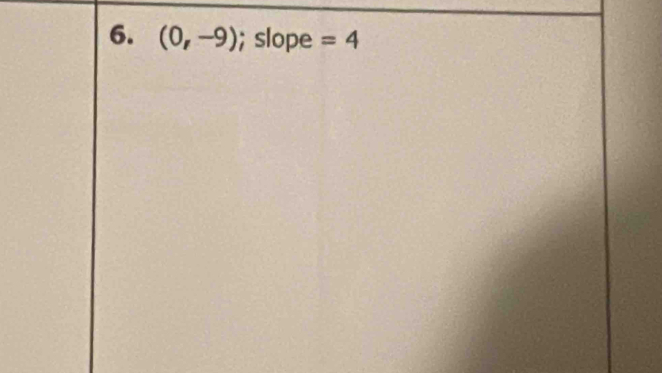 (0,-9); slope =4