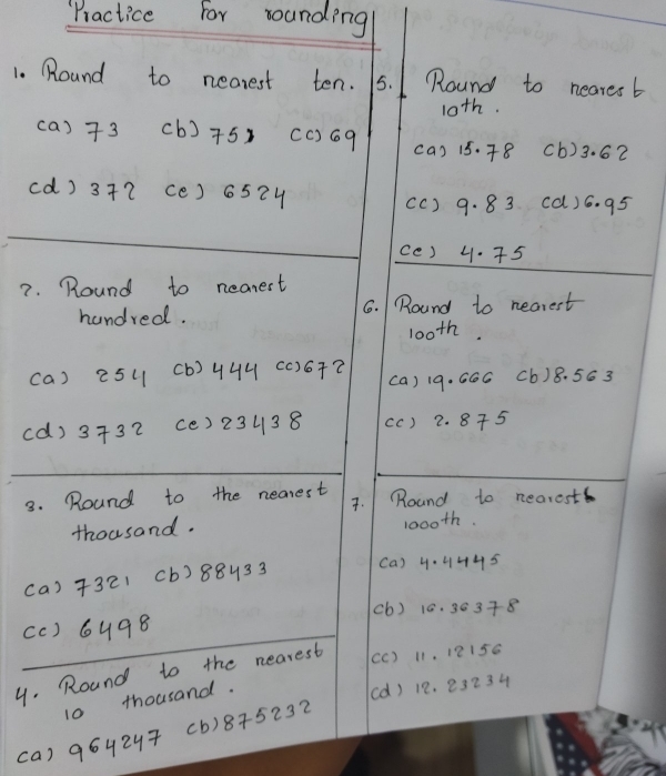 Practice For rounding 
1. t 
( 
( 
7. 
( 
( 
3 
( 
( 
4. 
(a) 964247