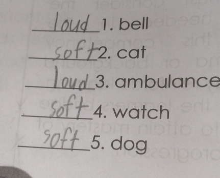 bell 
_2. cat 
_3. ambulance 
_4. watch 
_5. dog