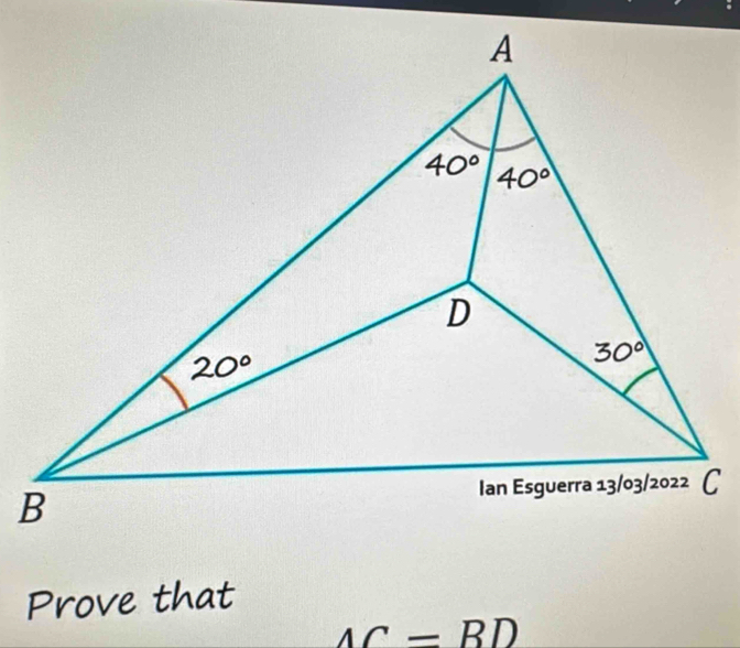 Prove that
AC=BD