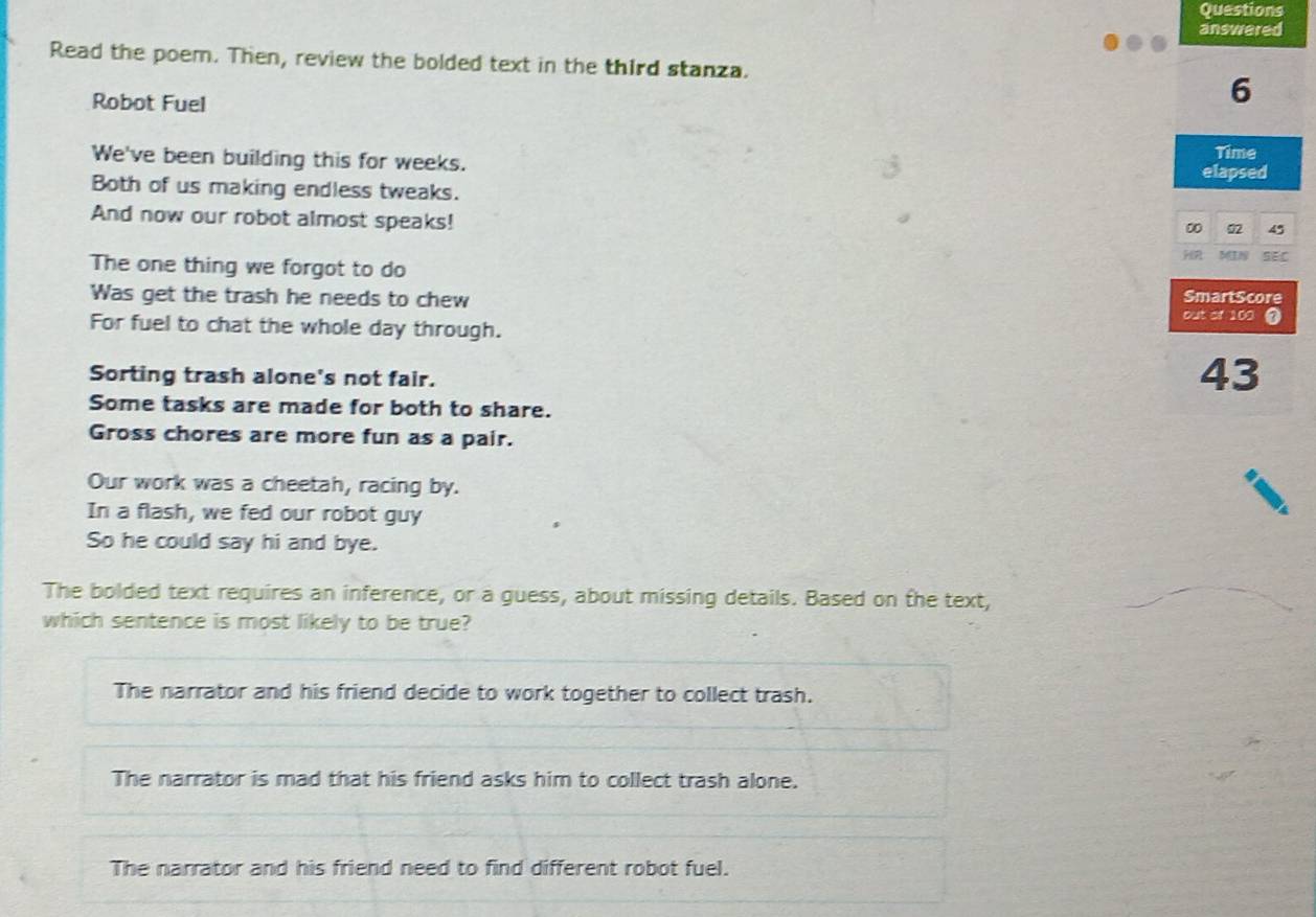 Solved: Questions answered Read the poem. Then, review the bolded text ...