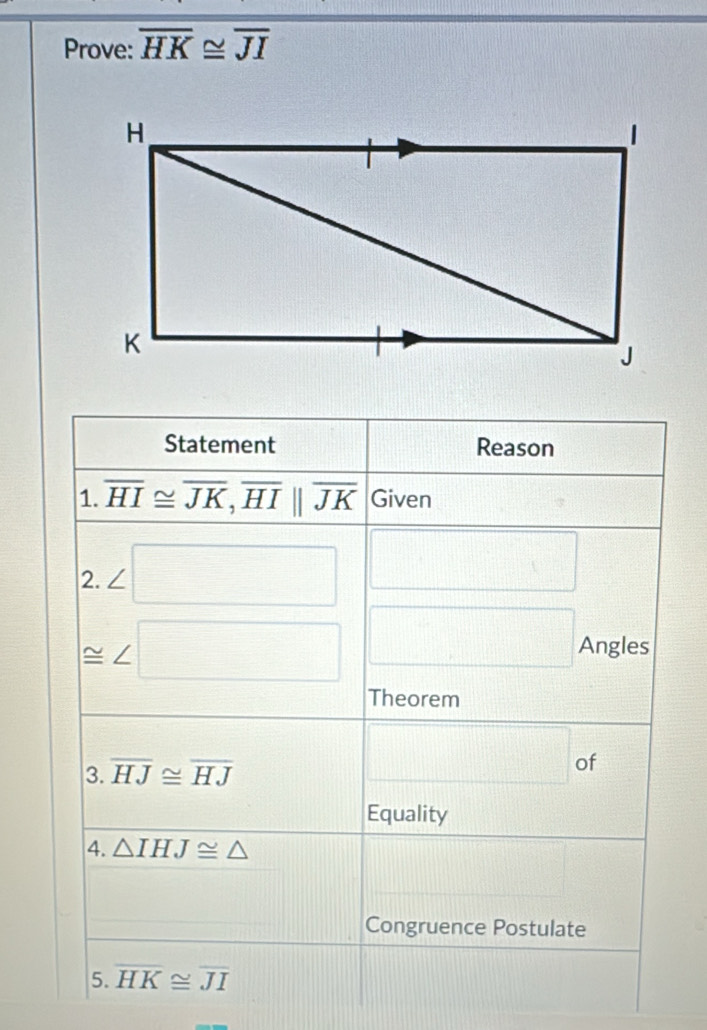 Prove: overline HK≌ overline JI