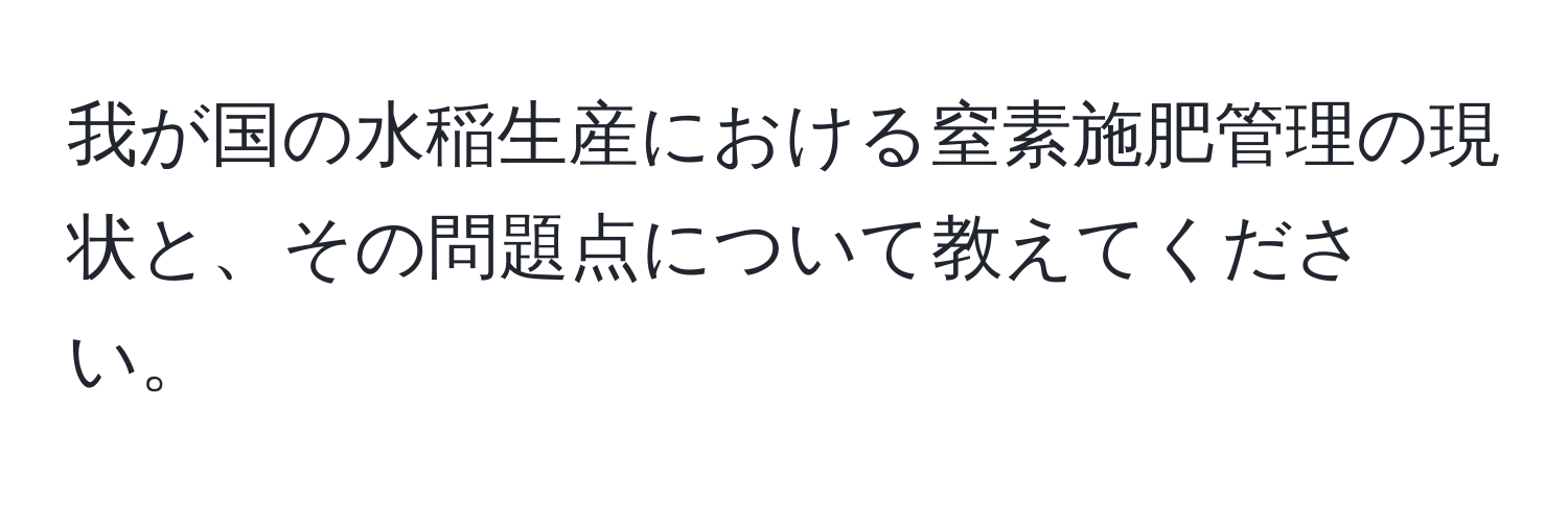 我が国の水稲生産における窒素施肥管理の現状と、その問題点について教えてください。