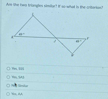 Resuelto:Are the two triangles similar? If so what is the criterion ...
