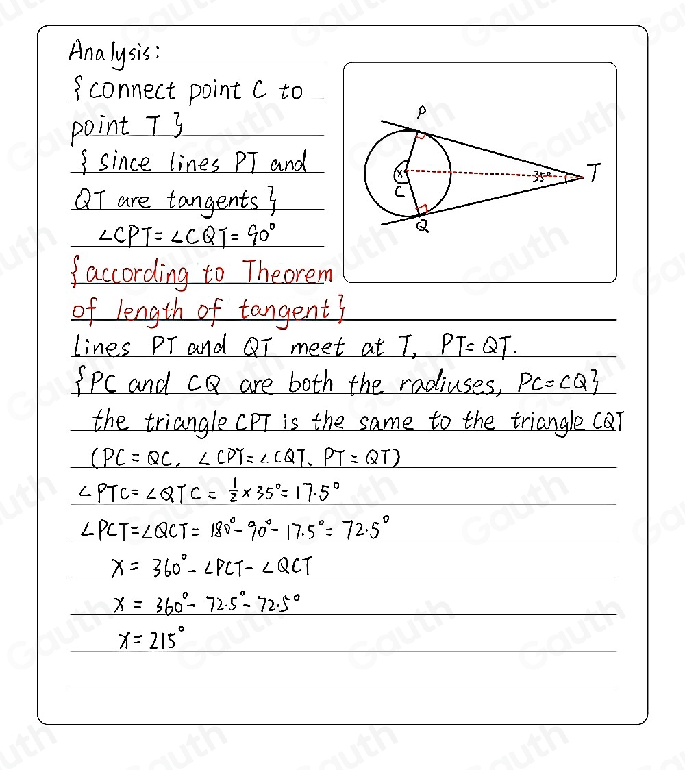 Solved: is the centre of the circle below and the lines of PT and QT ...
