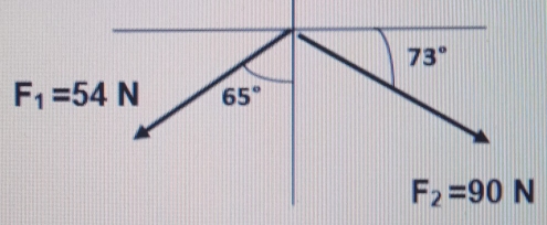 73°
F_1=54N 65°
F_2=90N