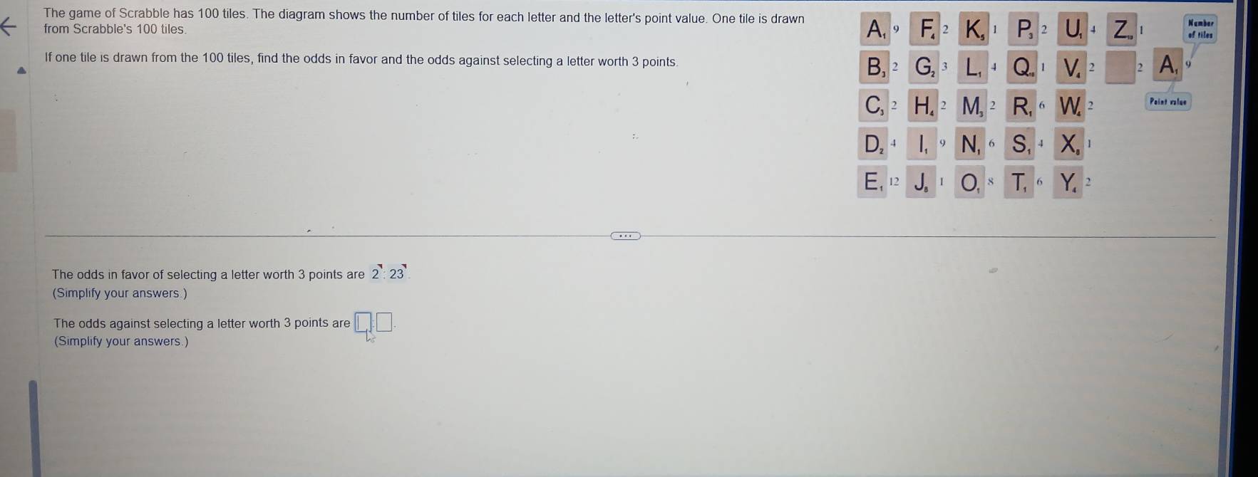 Solved: The game of Scrabble has 100 tiles. The diagram shows the ...