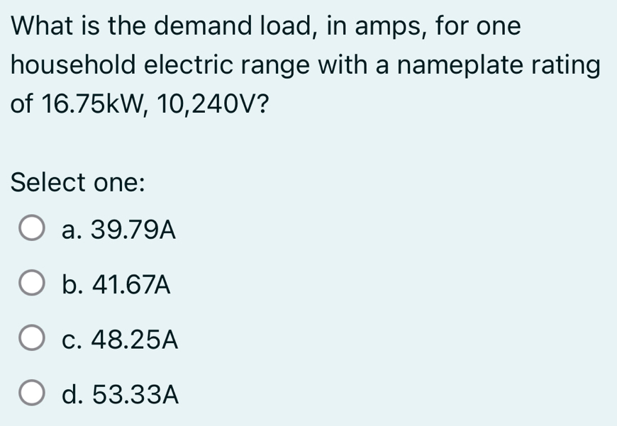 Solved: What is the demand load, in amps, for one household electric ...