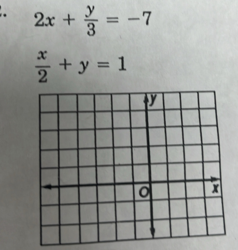 2x+ y/3 =-7
 x/2 +y=1