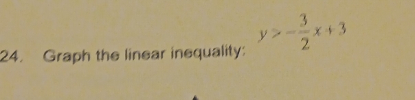 Graph the linear inequality: y>- 3/2 x+3