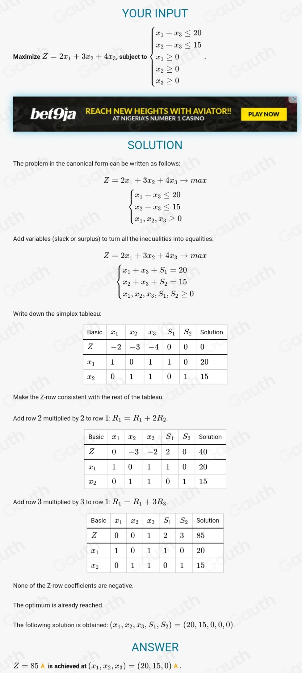 Solved: Solve the linear programming problem using the simplex method ...