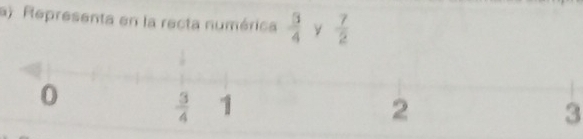 )  Representa en la recta numérica  3/4  y  7/2 
3