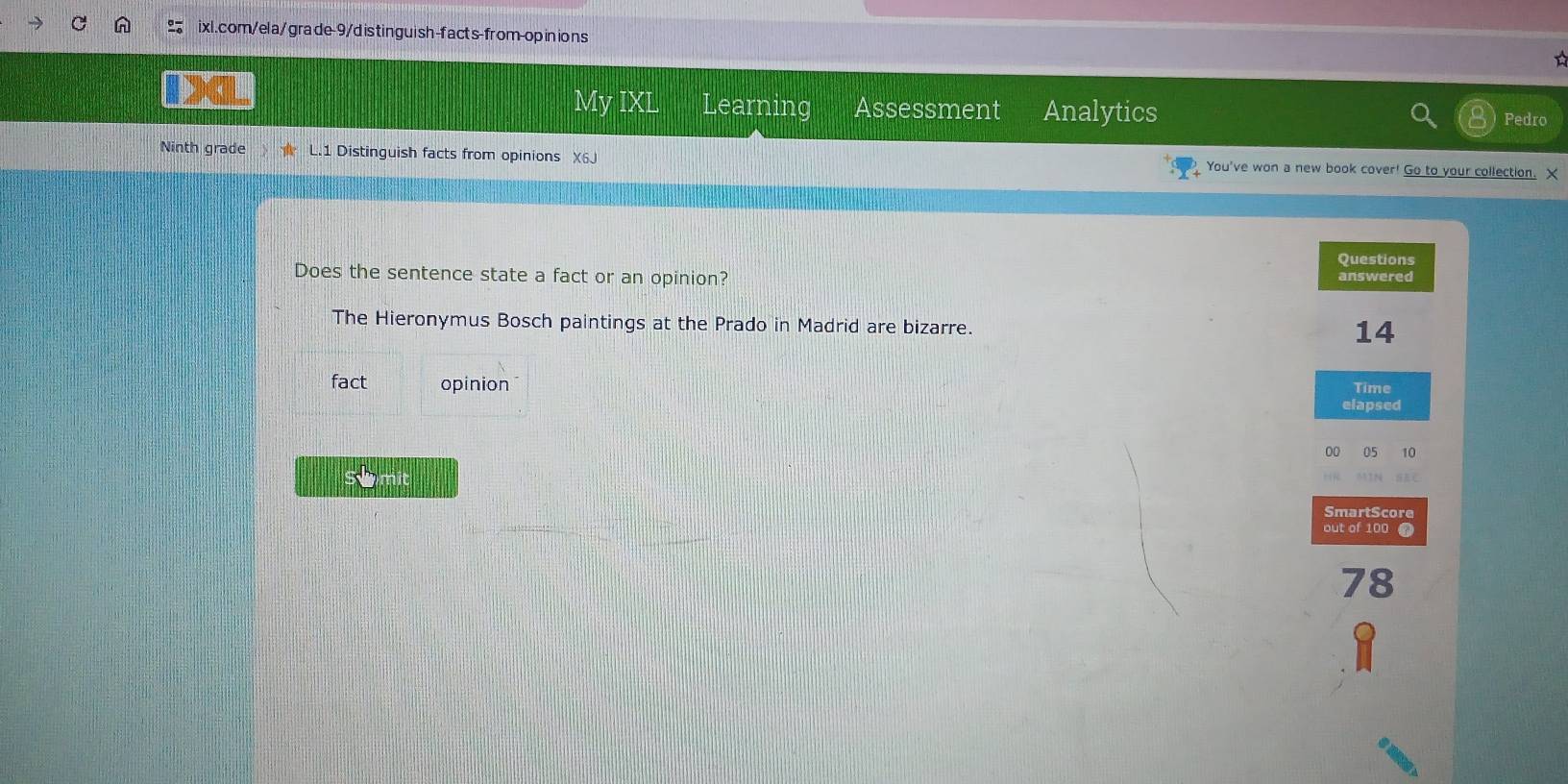 Solved: My IXL Learning Assessment Analytics Pedro Ninth grade 1 ...