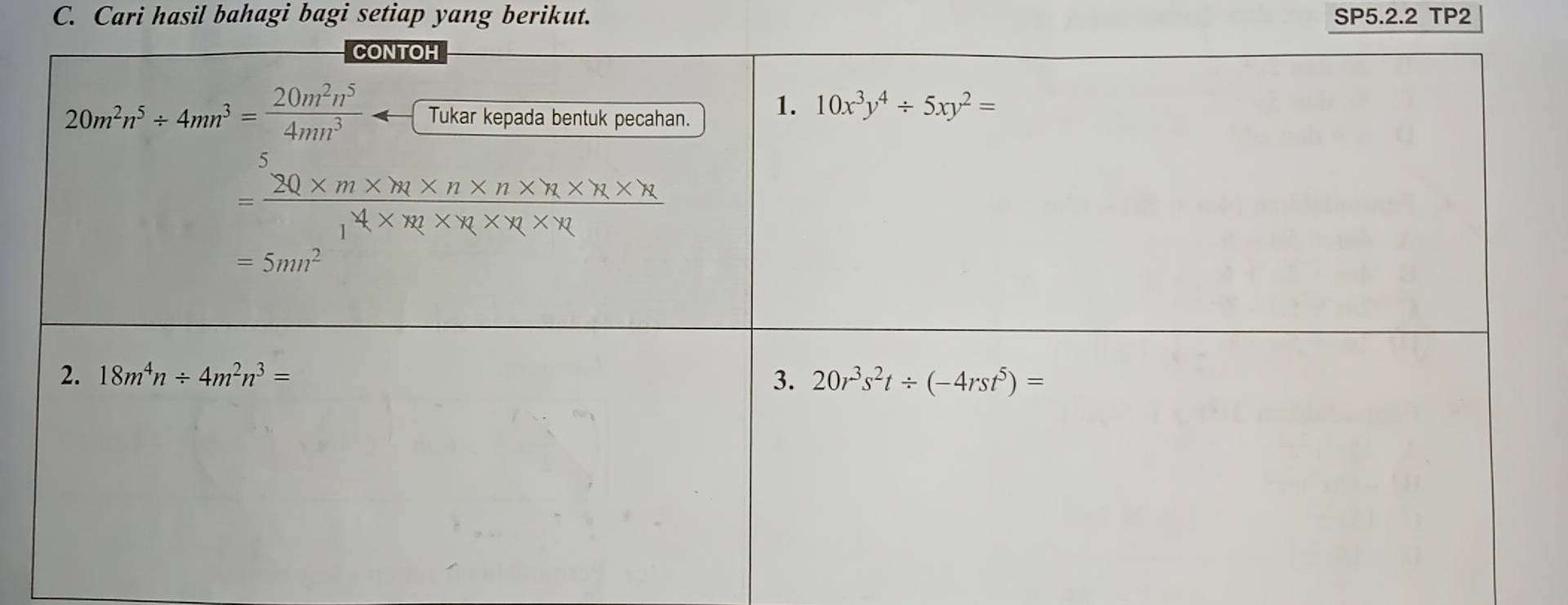 Cari hasil bahagi bagi setiap yang berikut. SP5.2.2 TP2