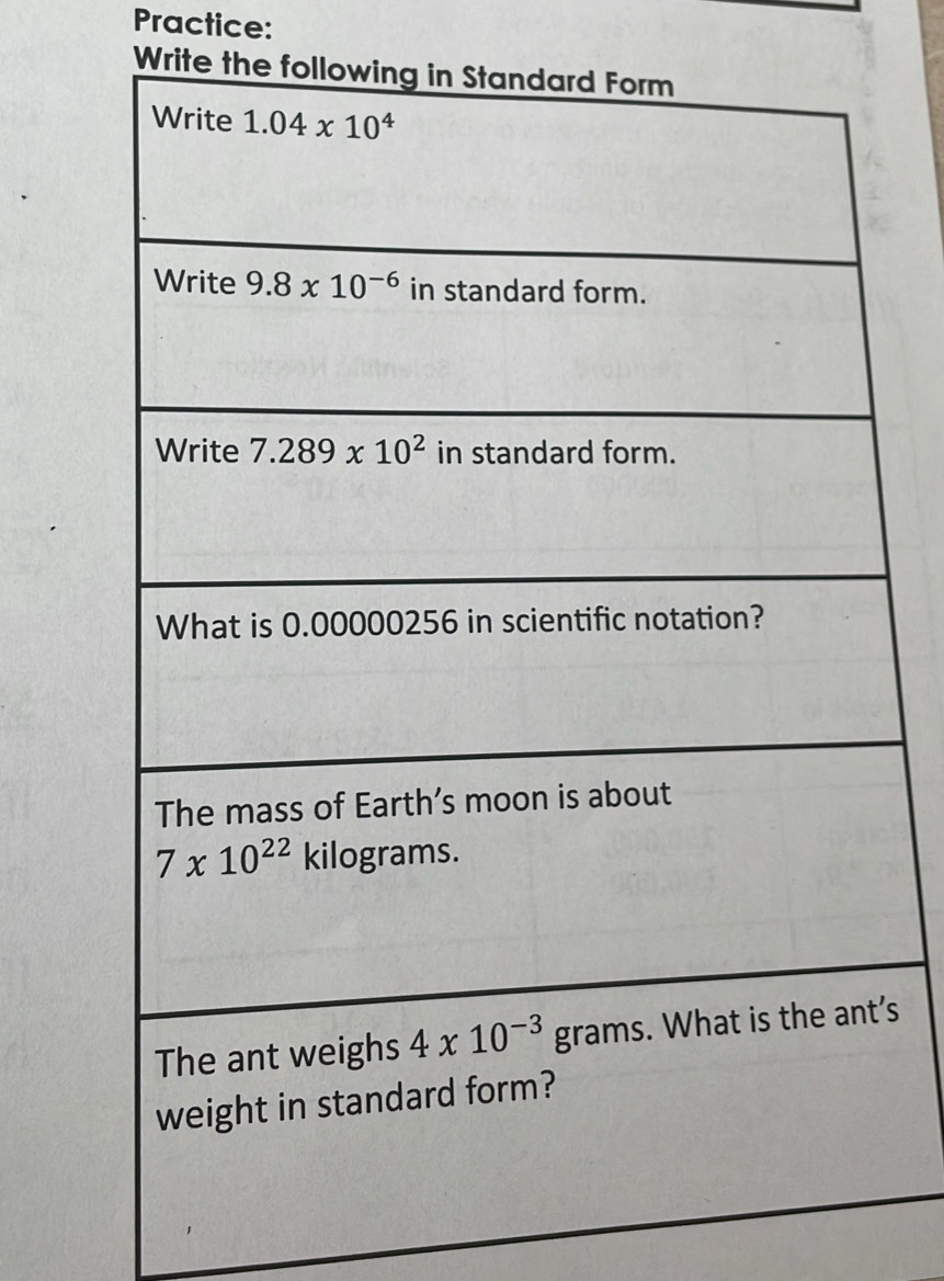 Practice:
Write th
’s