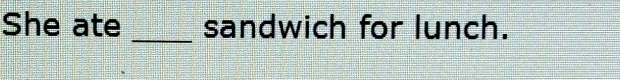 She ate sandwich for lunch. 
_