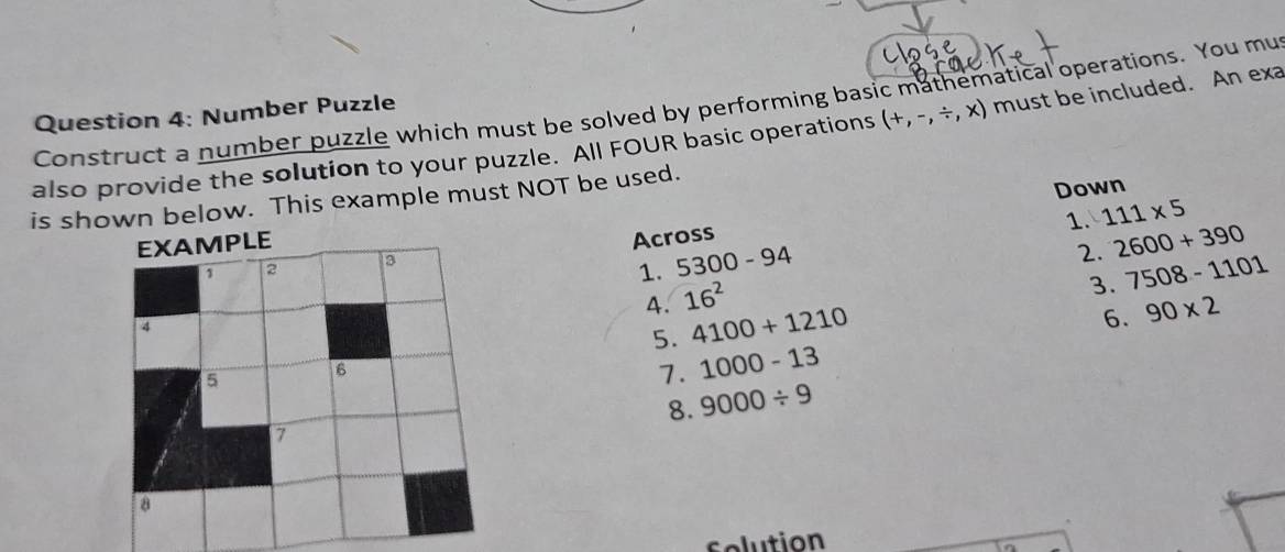 Solved: Construct a number puzzle which must be solved by performing ...