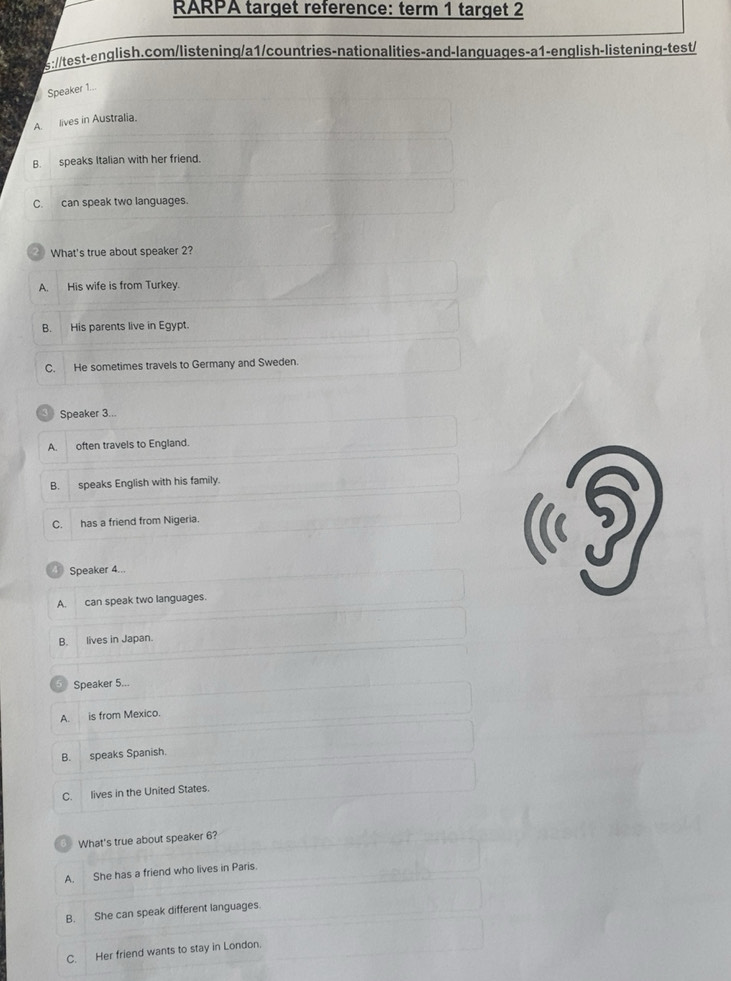 Solved: RARPA target reference: term 1 target 2 s://test-english.com ...