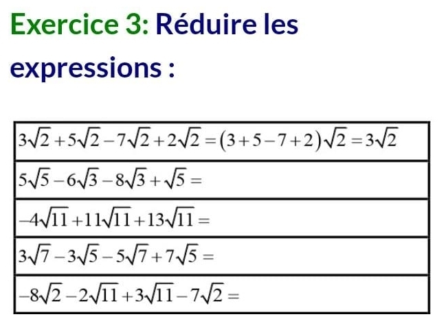 Réduire les
expressions :