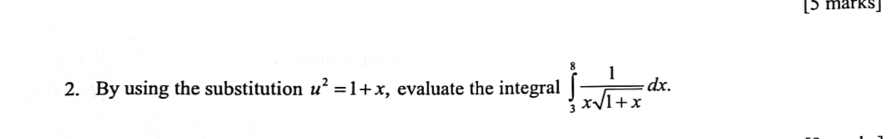 By using the substitution u^2=1+x , evaluate the integral ∈tlimits _3^(8frac 1)xsqrt(1+x)dx.