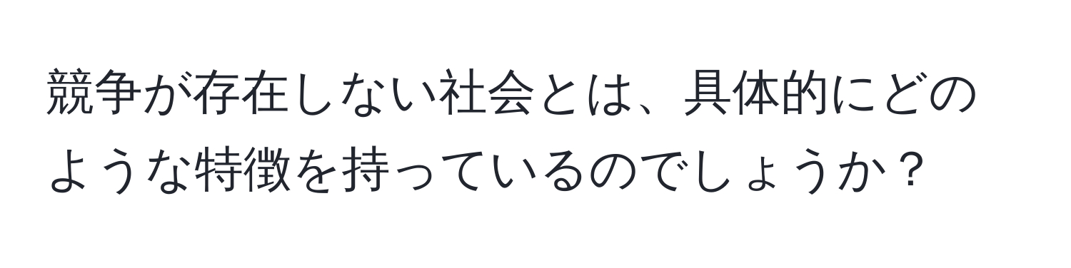 競争が存在しない社会とは、具体的にどのような特徴を持っているのでしょうか？