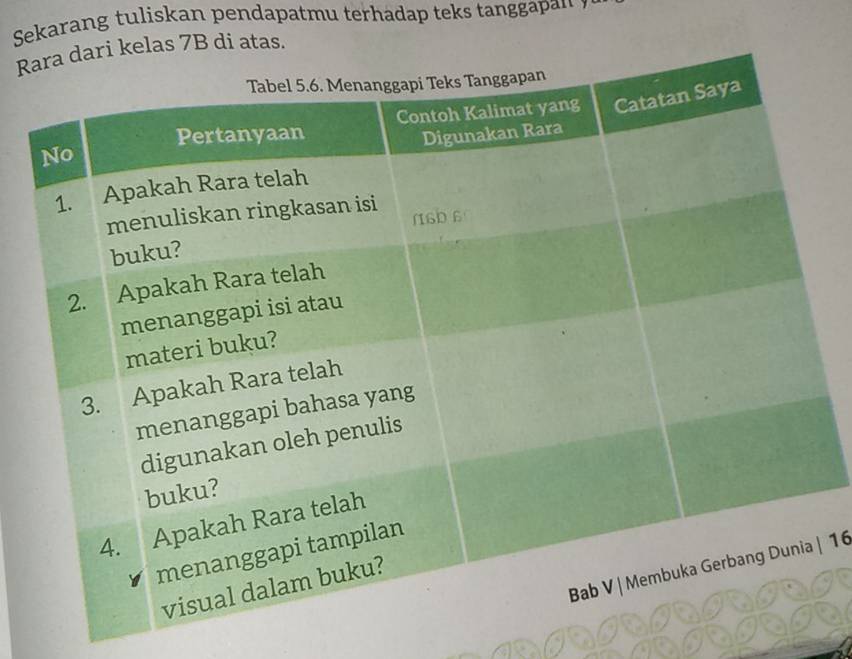 Sekarang t lis an pendapatmu terhadap teks tang pan
Rs 7B di atas. 
| 16