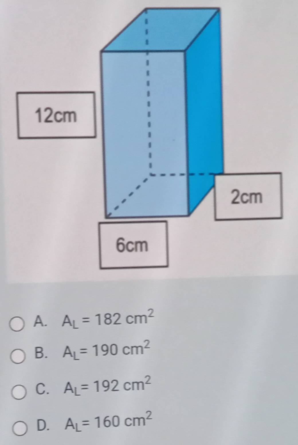 A. A_L=182cm^2
B. A_L=190cm^2
C. A_L=192cm^2
D. A_L=160cm^2