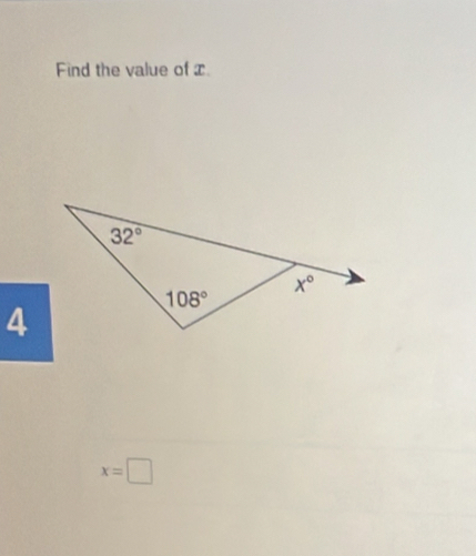 Find the value of x.
4
x=□