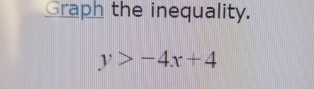 Graph the inequality.
y>-4x+4