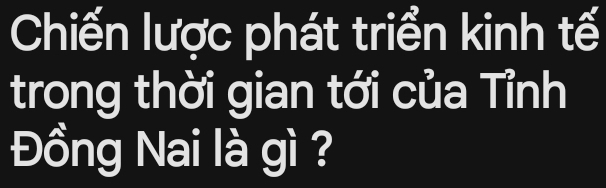 Chiến lược phát triển kinh tế 
trong thời gian tới của Tỉnh 
Đồng Nai là gì ?