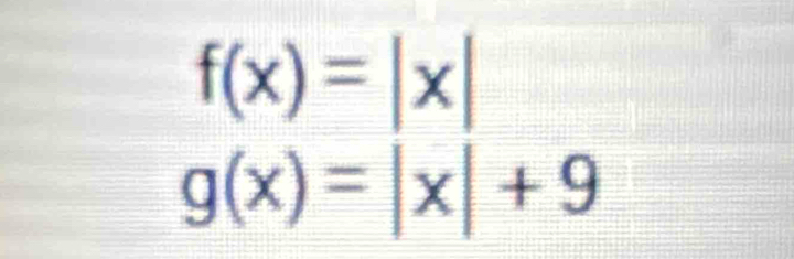 f(x)=|x|
g(x)=|x|+9