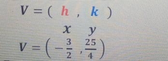 V=(h,k)
xy
V=(- 3/2 , 25/4 )