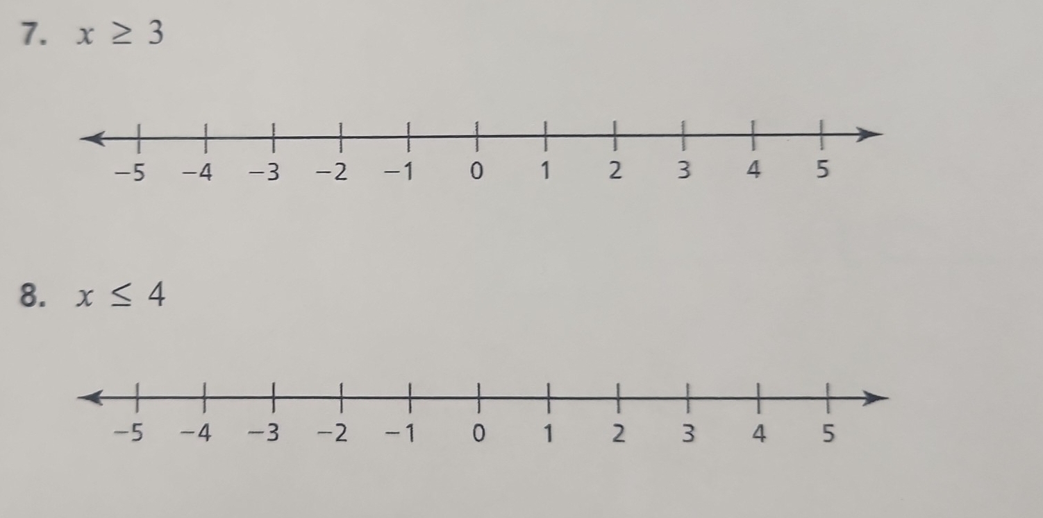 x≥ 3
8. x≤ 4