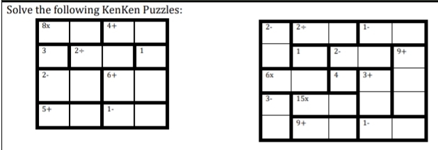 Solve the following KenKen Puzzles: