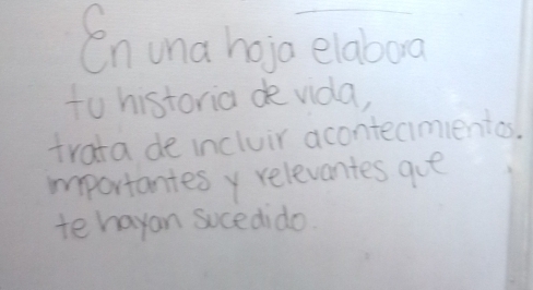 Cnuna hojo elabog 
to historia devida, 
trata de incluir acontecimientos. 
importantes y relevantes que 
te hayan sucedido