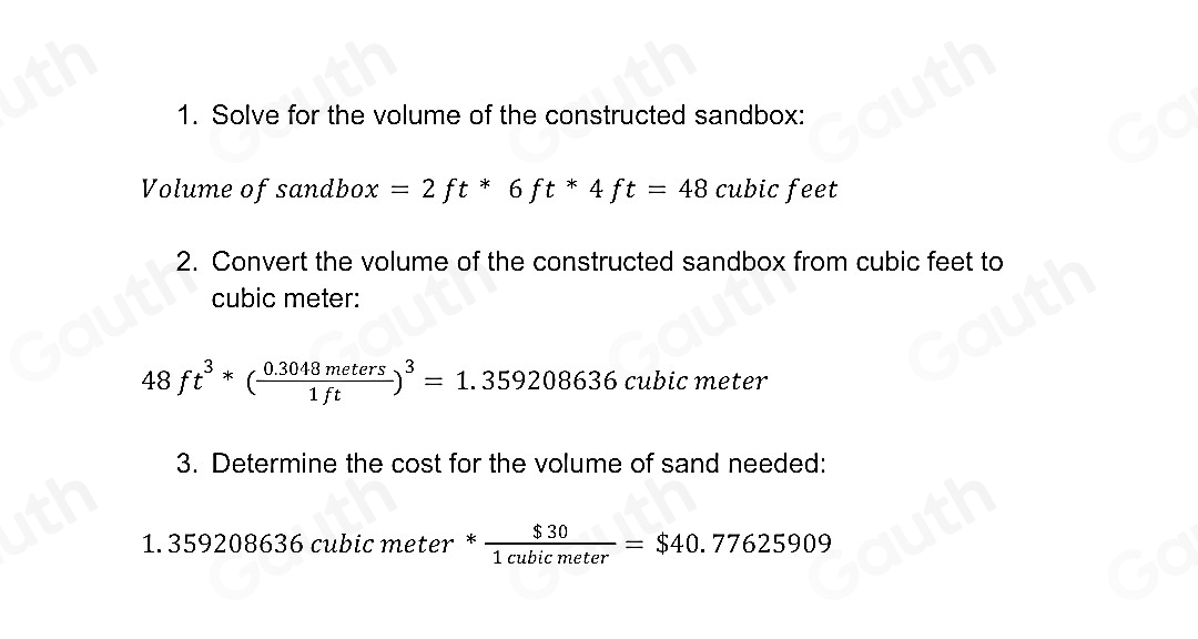 Solved: Andrea is making a sandbox for her children. She has made a ...