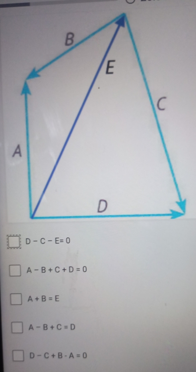 A-B+C+D=0
A+B=E
A-B+C=D
D-C+B-A=0