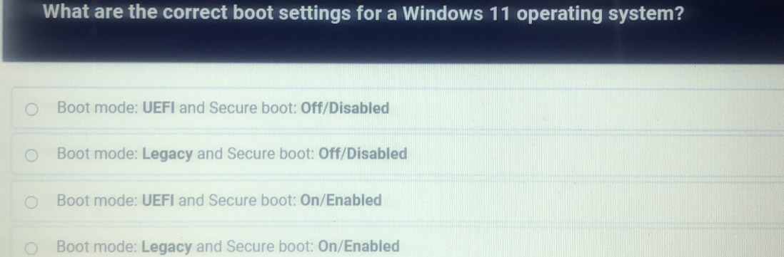 Solved: What are the correct boot settings for a Windows 11 operating ...