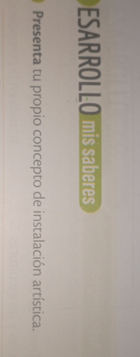 ESARROLLO mis saberes 
Presenta tu propio concepto de instalación artística.