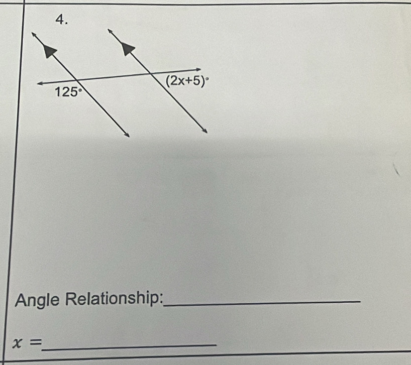 Angle Relationship:_
x= _