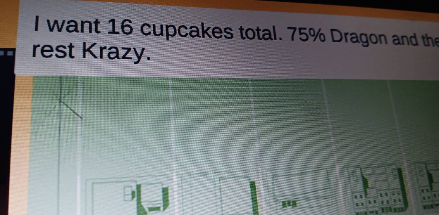 want 16 cupcakes total. 75% Dragon and the 
rest Krazy.