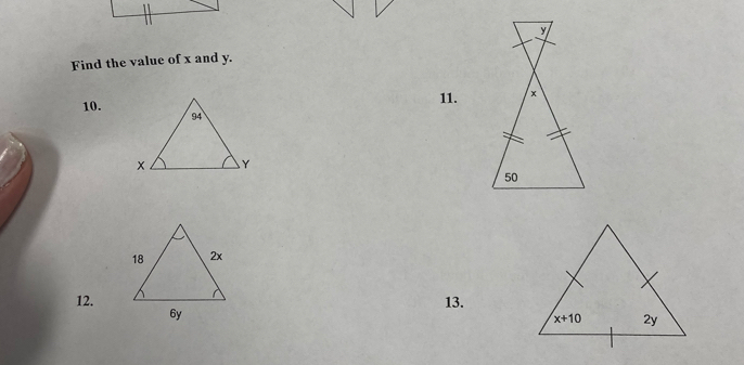 Find the value of x and y.
10.
11.
12. 13.