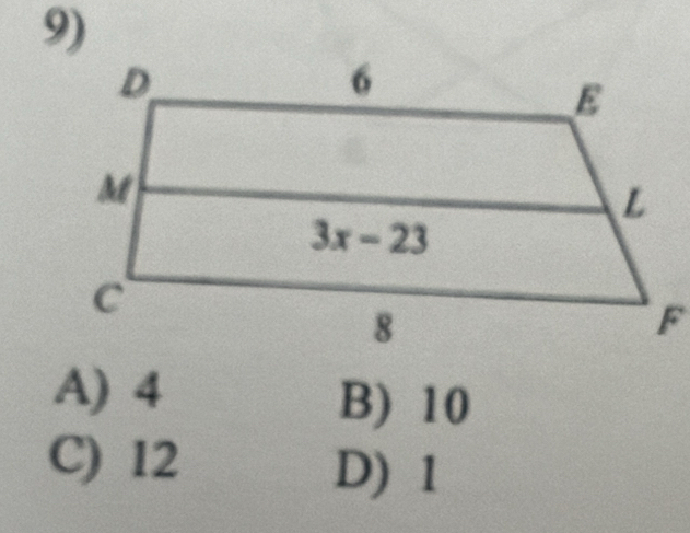 A) 4 B) 10
C) 12
D) 1