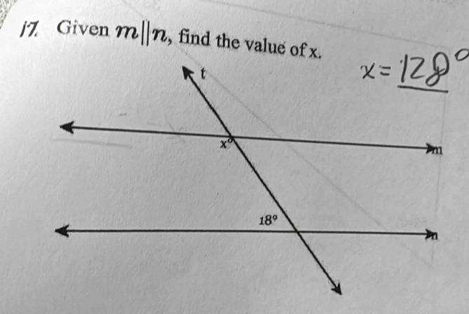 j7 Given mparallel n , find the value of x.