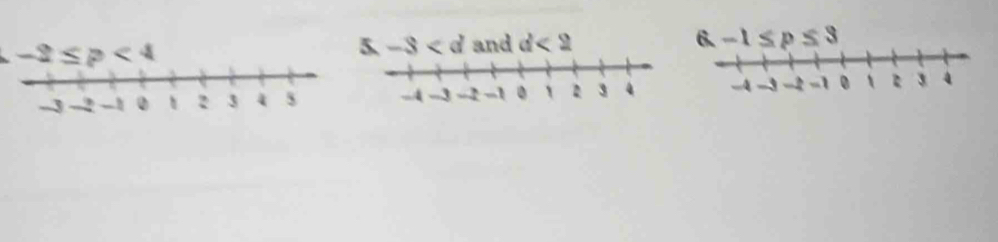 -2≤ p<4</tex>
5,-3 and d<2</tex> 6. -1≤ p≤ 3