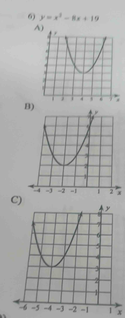 y=x^2-8x+19
A) 
C)
x