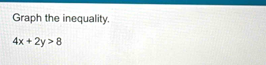 Graph the inequality.
4x+2y>8